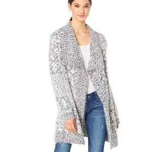 NWT BB Dakota White & Gray Open Front Knit Eyelash Cardigan, Size Medium